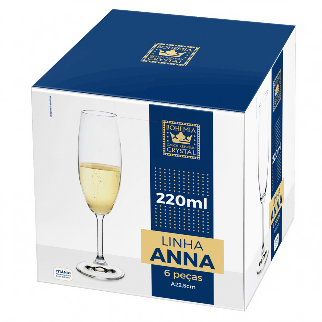Fotografia para o produto Jogo de 6 taças para champagne em cristal ecológico 220ml A22,5cm