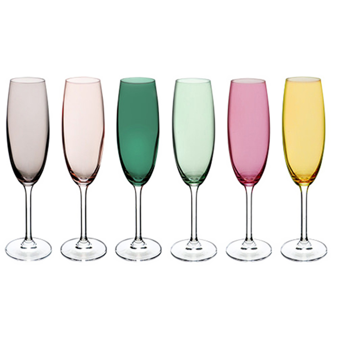 Imagem ilustrativa para Jogo de 6 taças para champanhe em cristal ecológico 220ml A24cm colorido