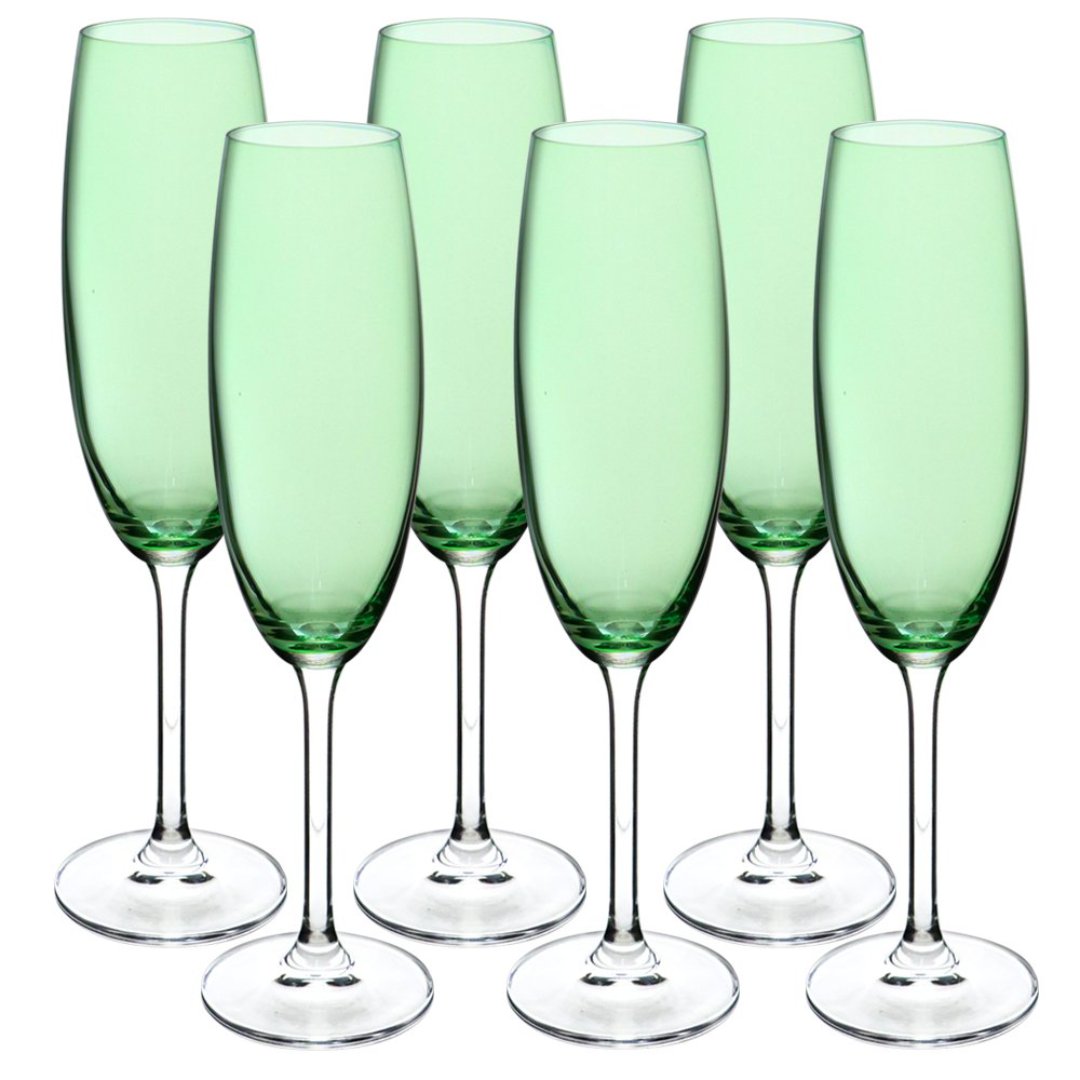 Fotografia para o produto Jogo de 6 taças para champanhe em cristal ecológico 220ml A24cm cor verde limao