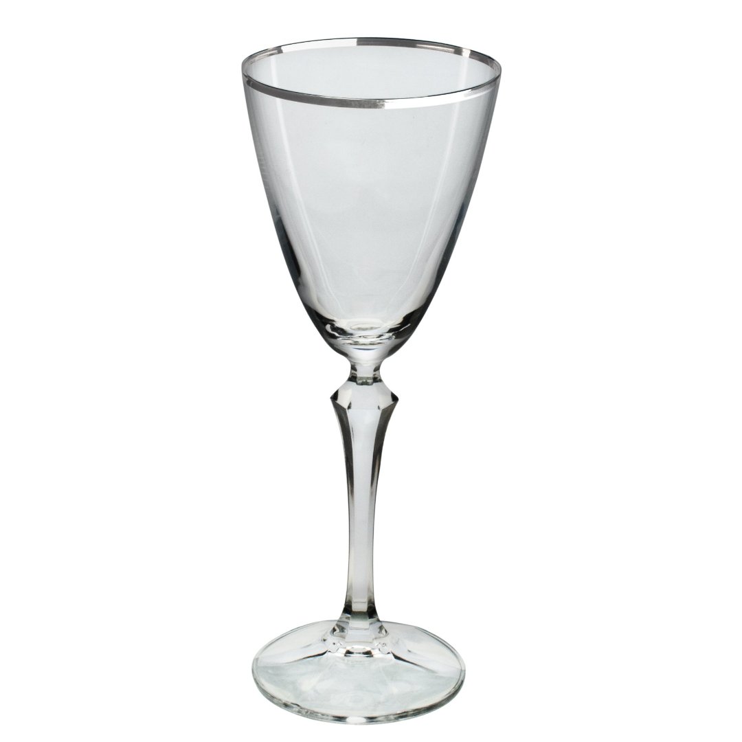 Imagem ilustrativa para Jogo de 6 taças para vinho decorada em cristal ecológico silver rim 250ml A22cm
