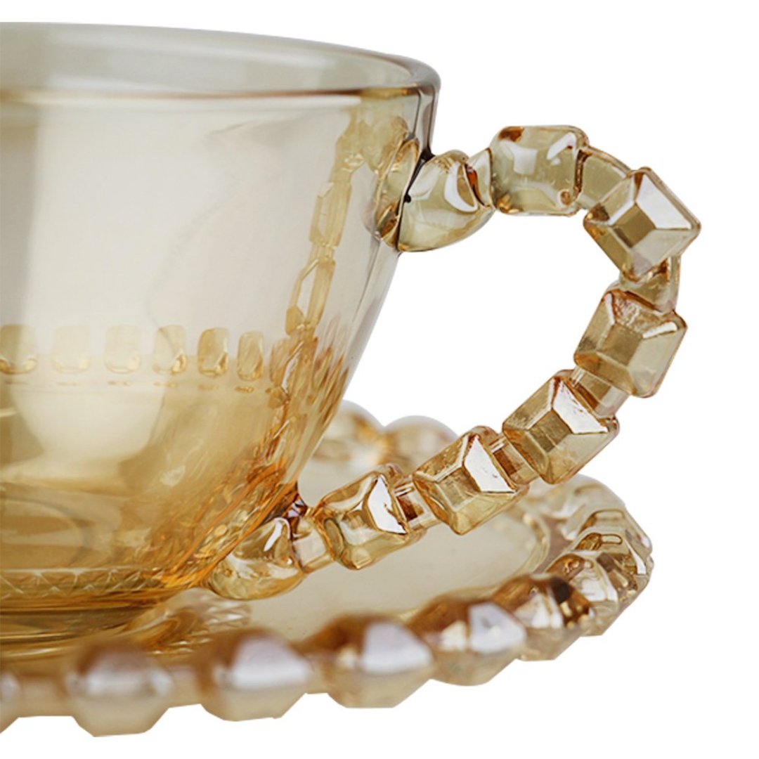 Fotografia para o produto Jogo de 8 peças Diamante para chá em cristal 200ml cor ãmbar luster
