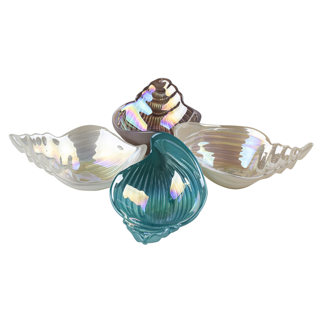 Imagem ilustrativa para Jogo de centro de mesa concha 4 peças em vidro L14,5xP10xA11,5cm cor azul/marrom/creme/pérola