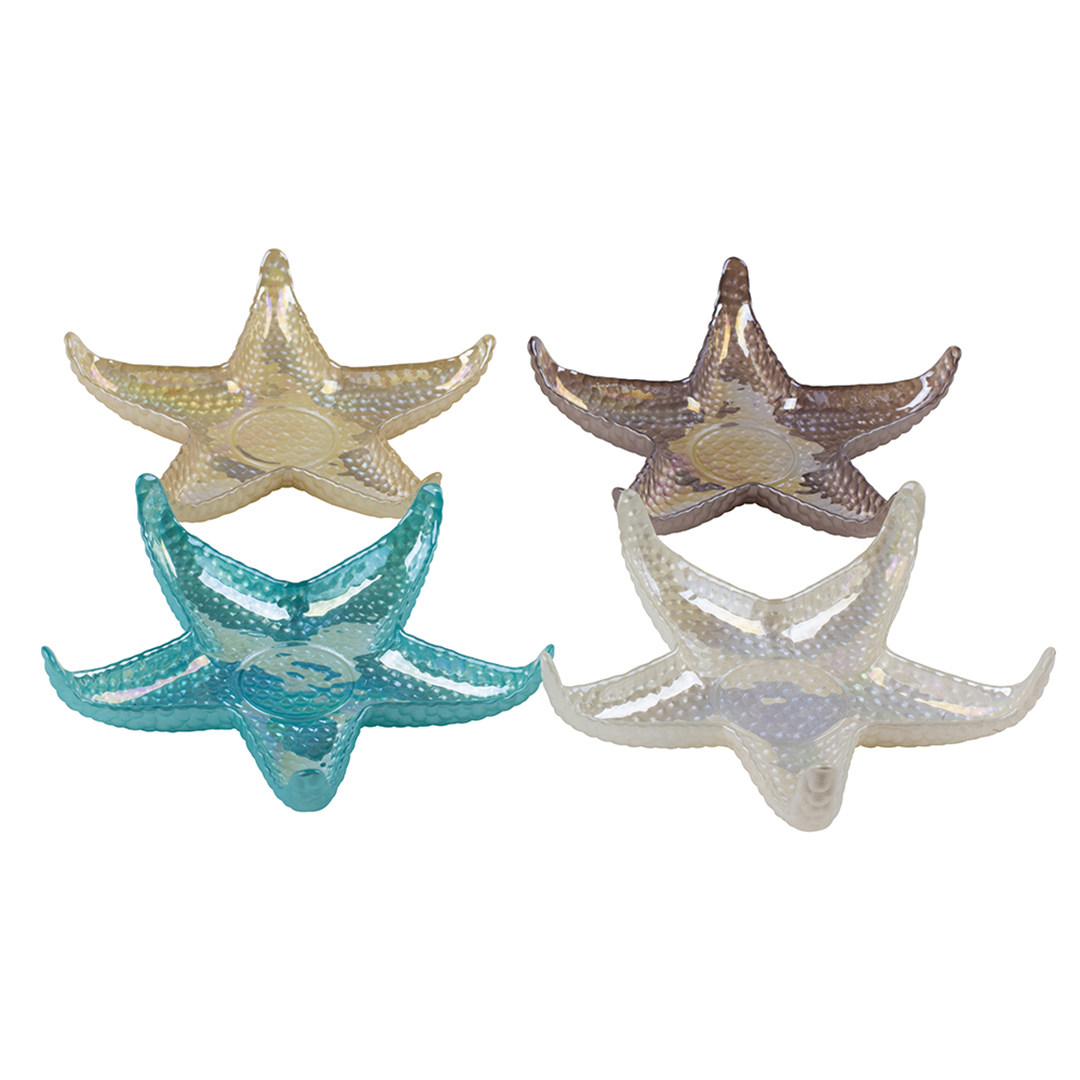 Fotografia para o produto Jogo de centro de mesa estrela do mar 4 peças em vidro L17xP17xA4cm cor azul/marrom/creme/pérola