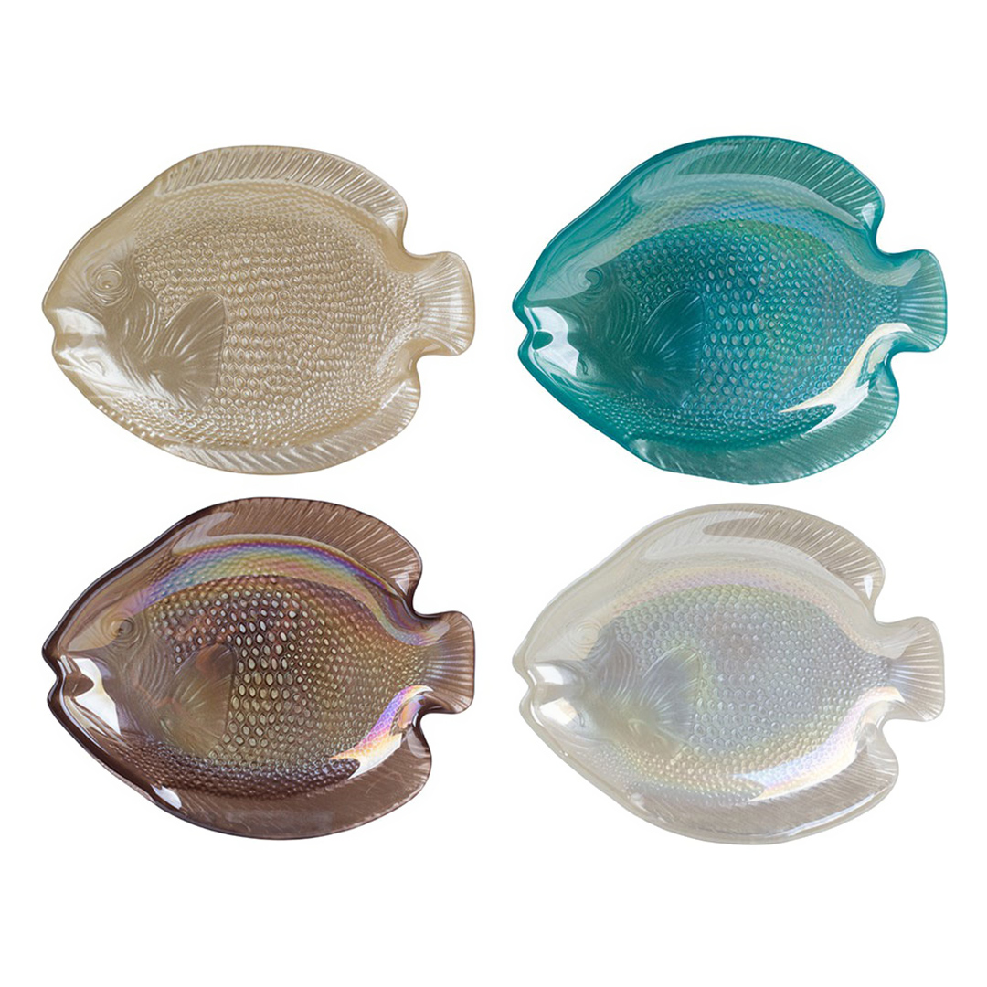 Imagem ilustrativa para Jogo de centro de mesa peixe 4 peças em vidro L15,5xP12xA2cm cor azul/marrom/creme/pérola