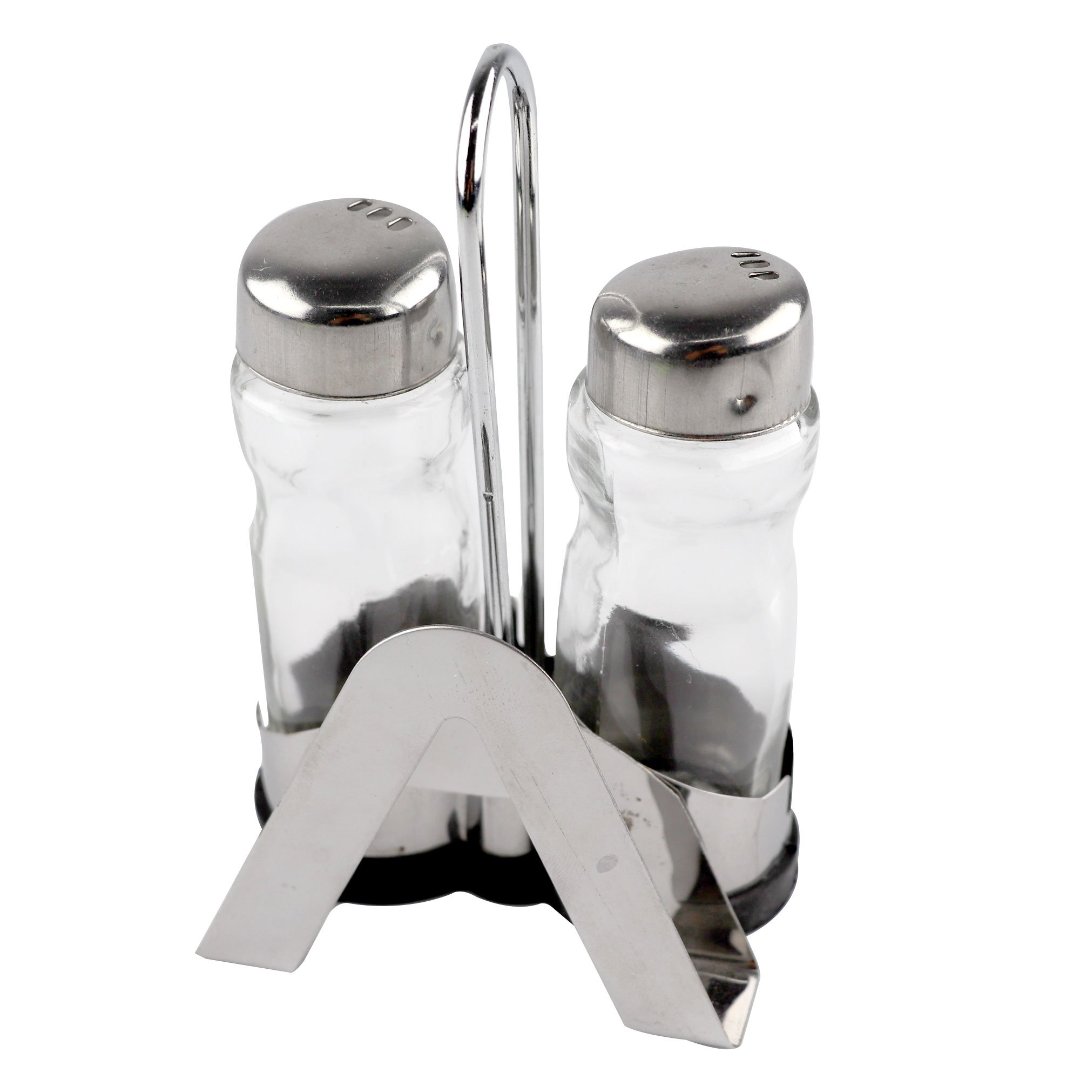 Fotografia para o produto Jogo de saleiro e pimenteiro em aco inox com porta guardanapo D3,3xA9cm