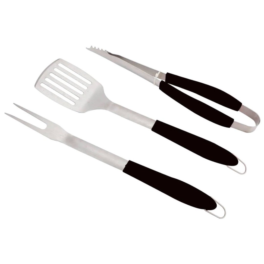 Fotografia para o produto Jogo para churrasco 3 peças em aço inox com cabo emborrachado cor preta