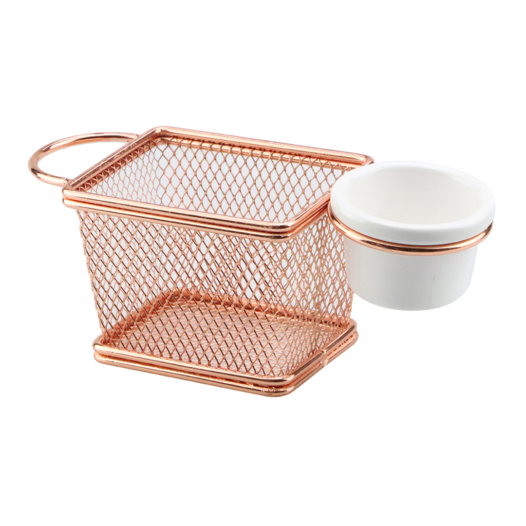 Imagem ilustrativa para Mini cesta retangular em aço inox com molheira em melamina L10xP8xA7,5cm cor rose