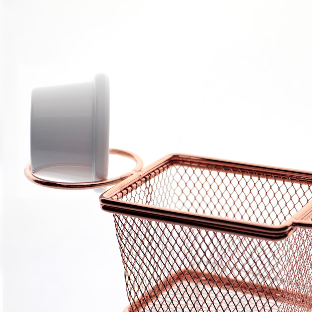 Fotografia para o produto Mini cesta retangular em aço inox com molheira em melamina L10xP8xA7,5cm cor rosê