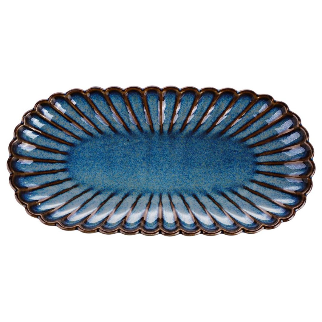 Imagem ilustrativa para Petisqueira oval em porcelana L33xP15xA3,5cm cor azul escuro