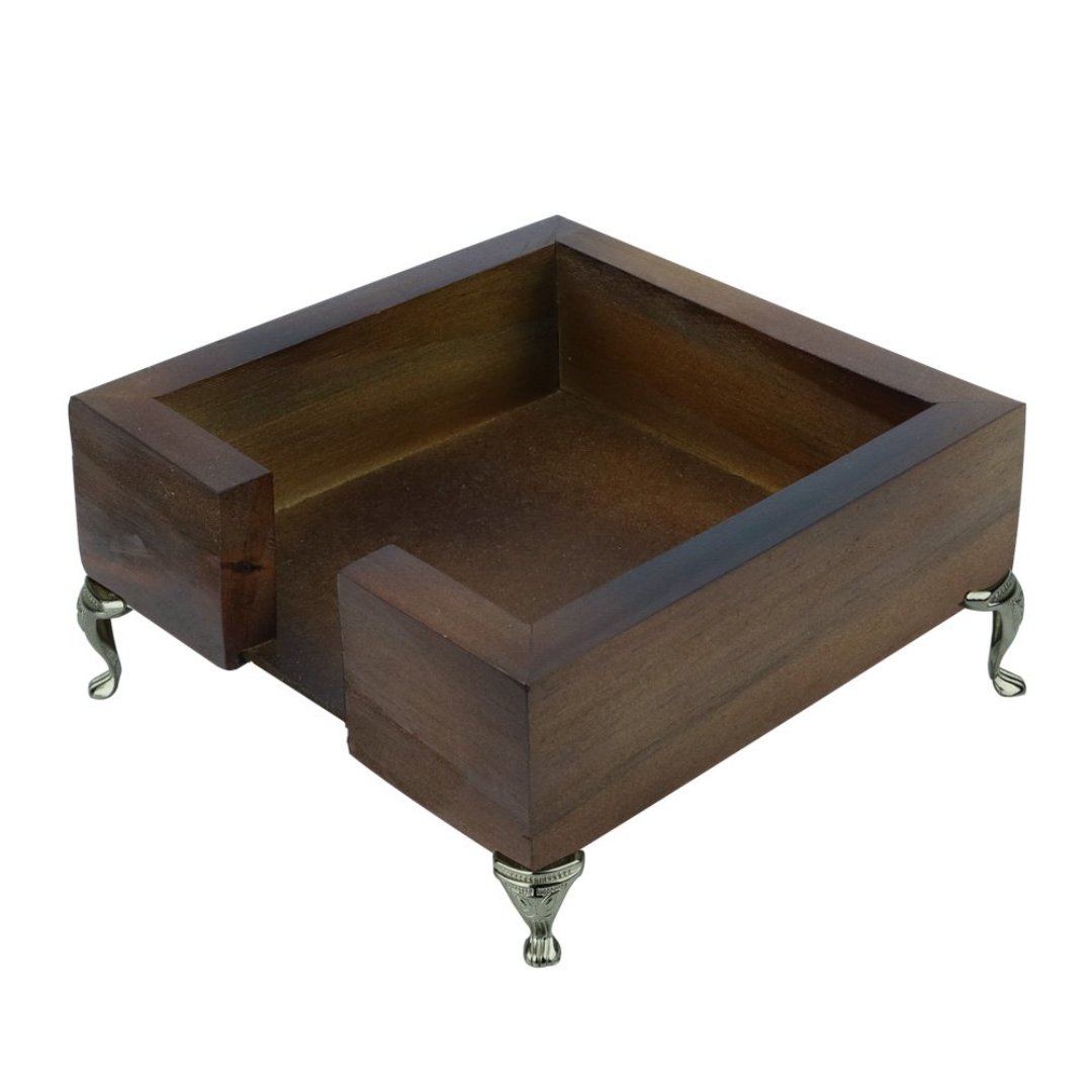 Fotografia para o produto Porta guardanapo quadrado de madeira com pé L15,5xP15,5xA7cm cor marrom