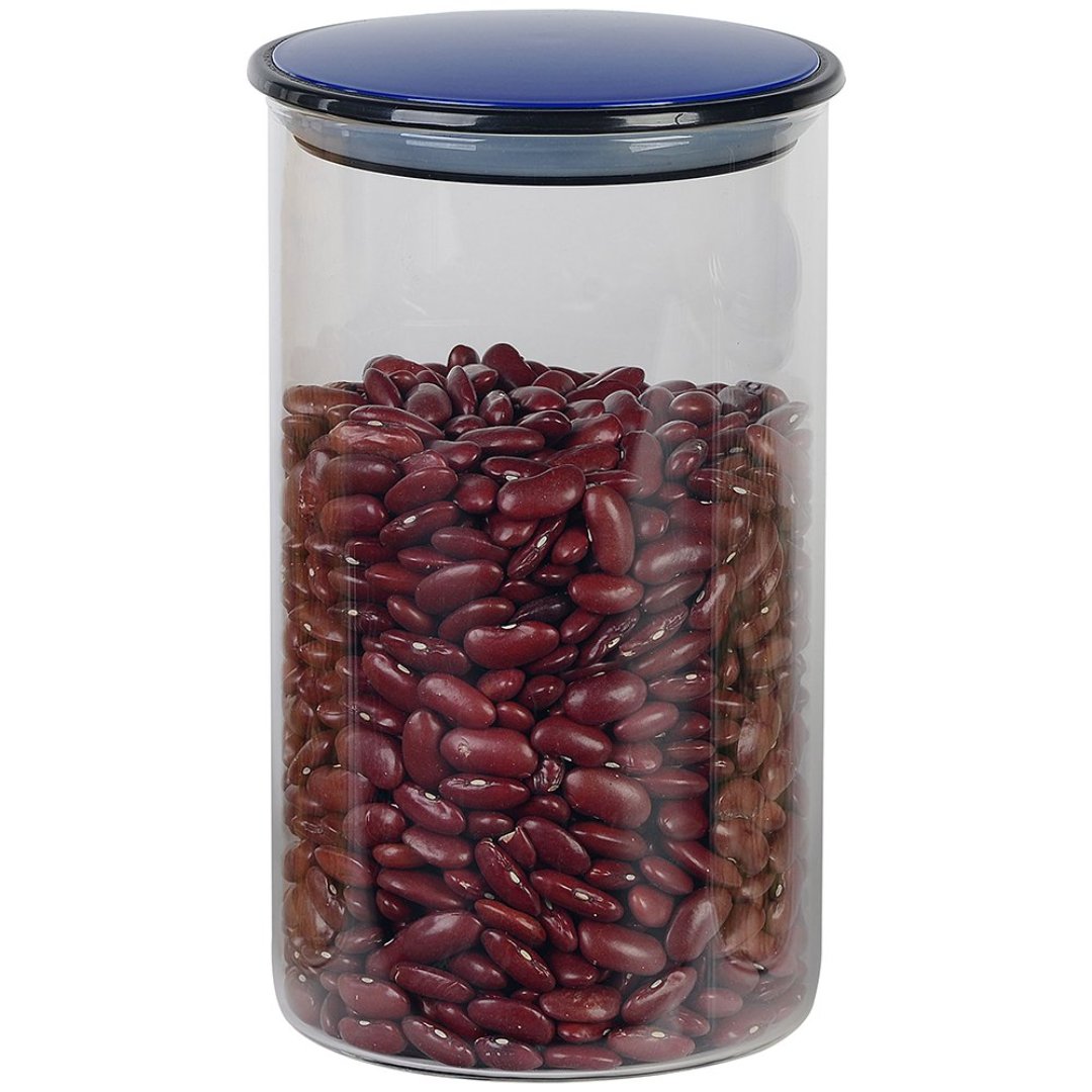 Imagem ilustrativa para Porta mantimento em vidro borossilicato com tampa azul cobalto 1L Ø10xA17,5cm