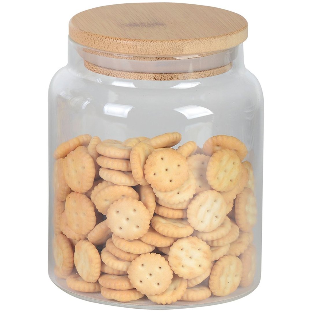 Fotografia para o produto Porta mantimento em vidro borossilicato com tampa em bambu 700ml D10xA12,5cm Fotografia para o produto Porta mantimento em vidro borossilicato com tampa em bambu 700ml D10xA12,5cm