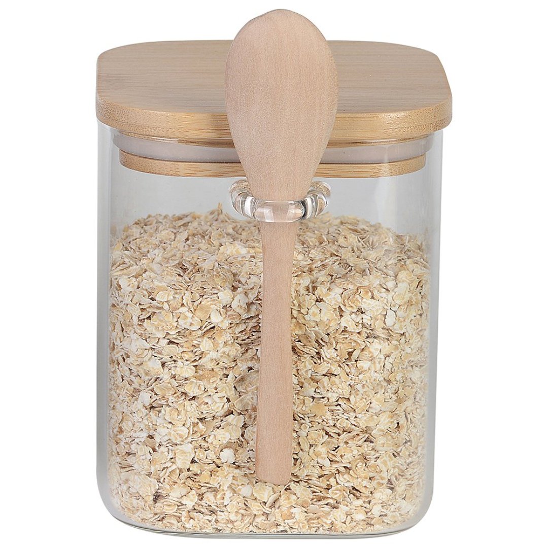Fotografia para o produto Porta mantimento em vidro borossilicato com tampa em bambu e colher de madeira L10xP10xA12,5cm