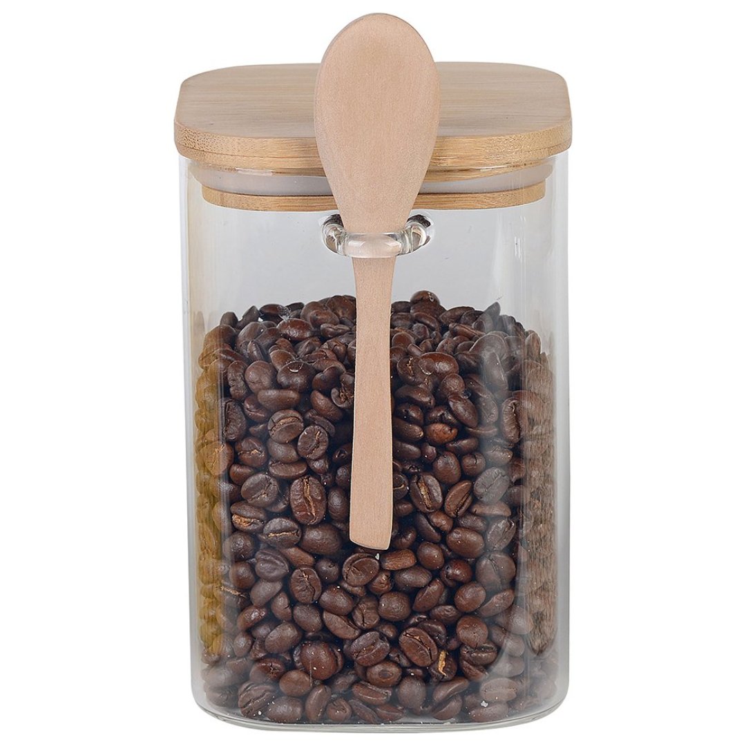 Fotografia para o produto Porta mantimento em vidro borossilicato com tampa em bambu e colher de madeira L10xP10xA15,5cm