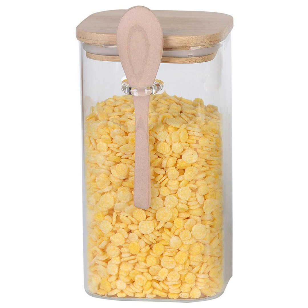 Fotografia para o produto Porta mantimento em vidro borossilicato com tampa em bambu e colher de madeira L10xP10xA18,5cm