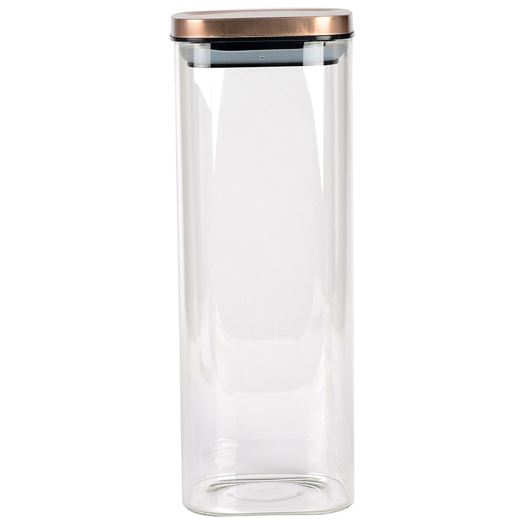 Imagem ilustrativa para Porta mantimento quadrado em vidro borossilicato com tampa em metal cobre 1,9L L10xP10xA28cm