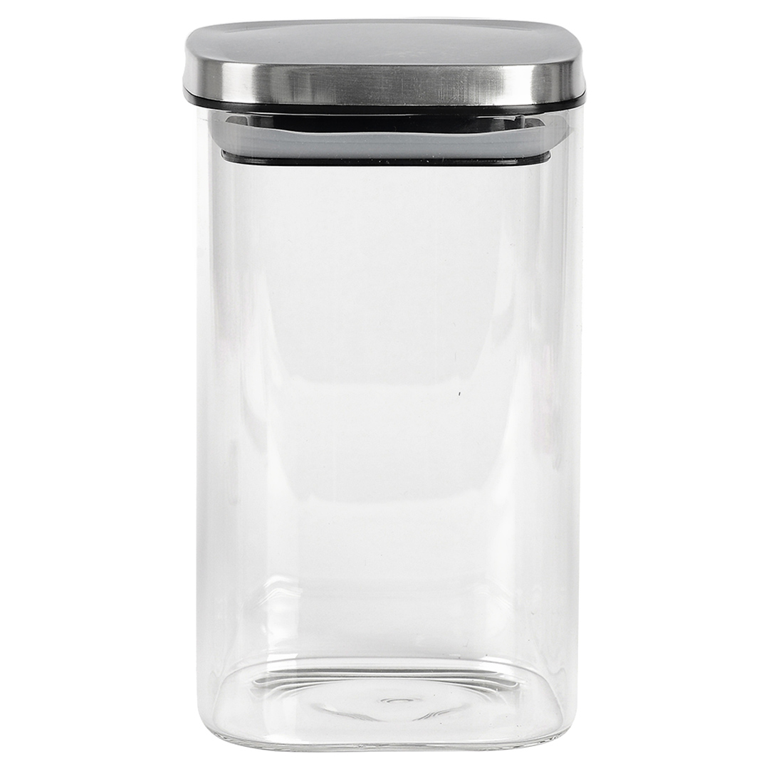 Imagem ilustrativa para Porta mantimento quadrado em vidro borossilicato com tampa em metal prata 1,1L L10xP10xA18cm