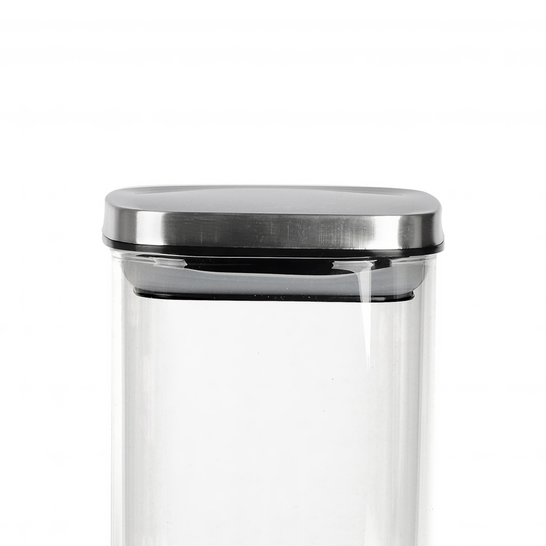 Fotografia para o produto Porta mantimento quadrado em vidro borossilicato com tampa de metal prata 1,4L L10xP10xA22cm