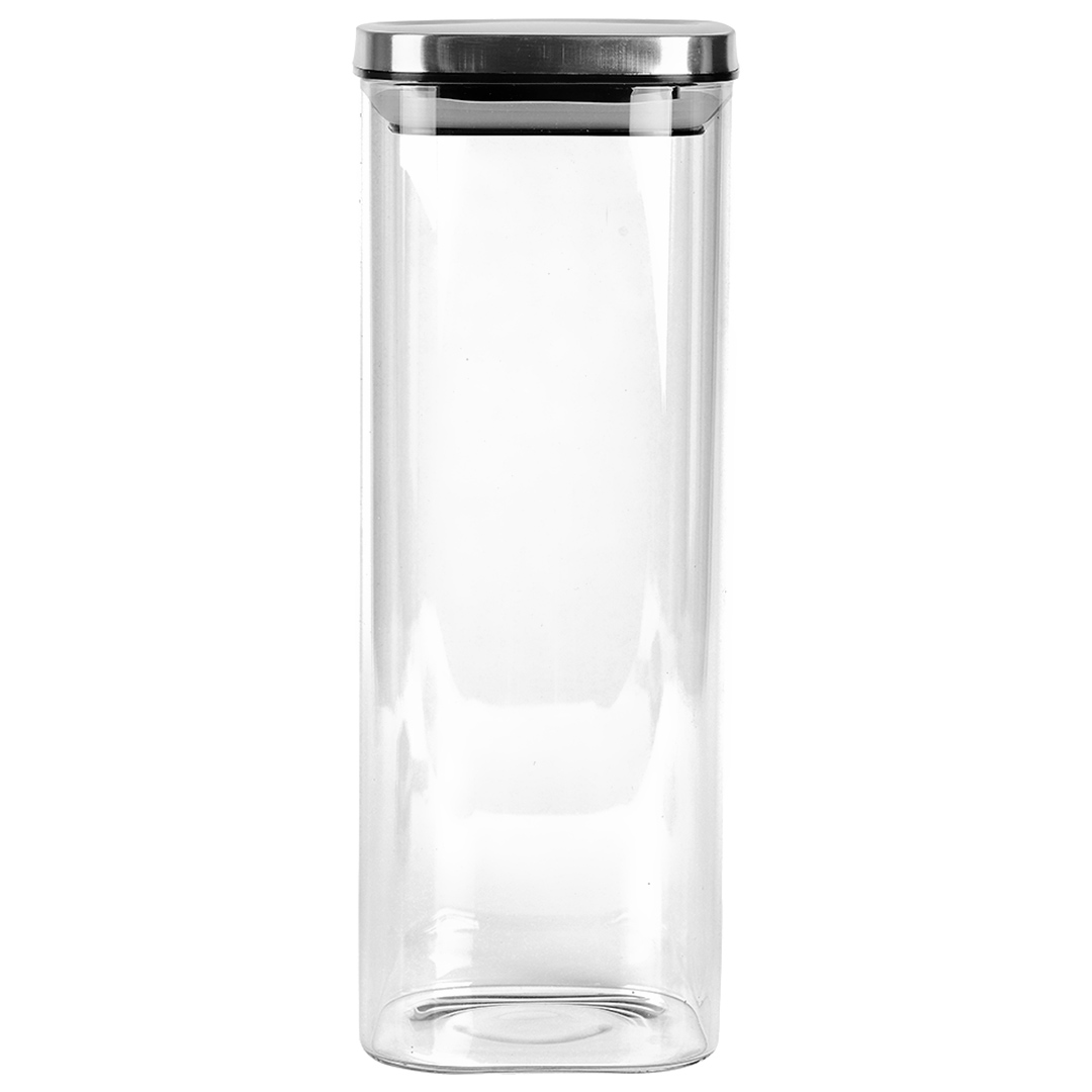 Fotografia para o produto Porta mantimento quadrado em vidro borossilicato com tampa de metal prata 1,9L L10xP10xA28cm