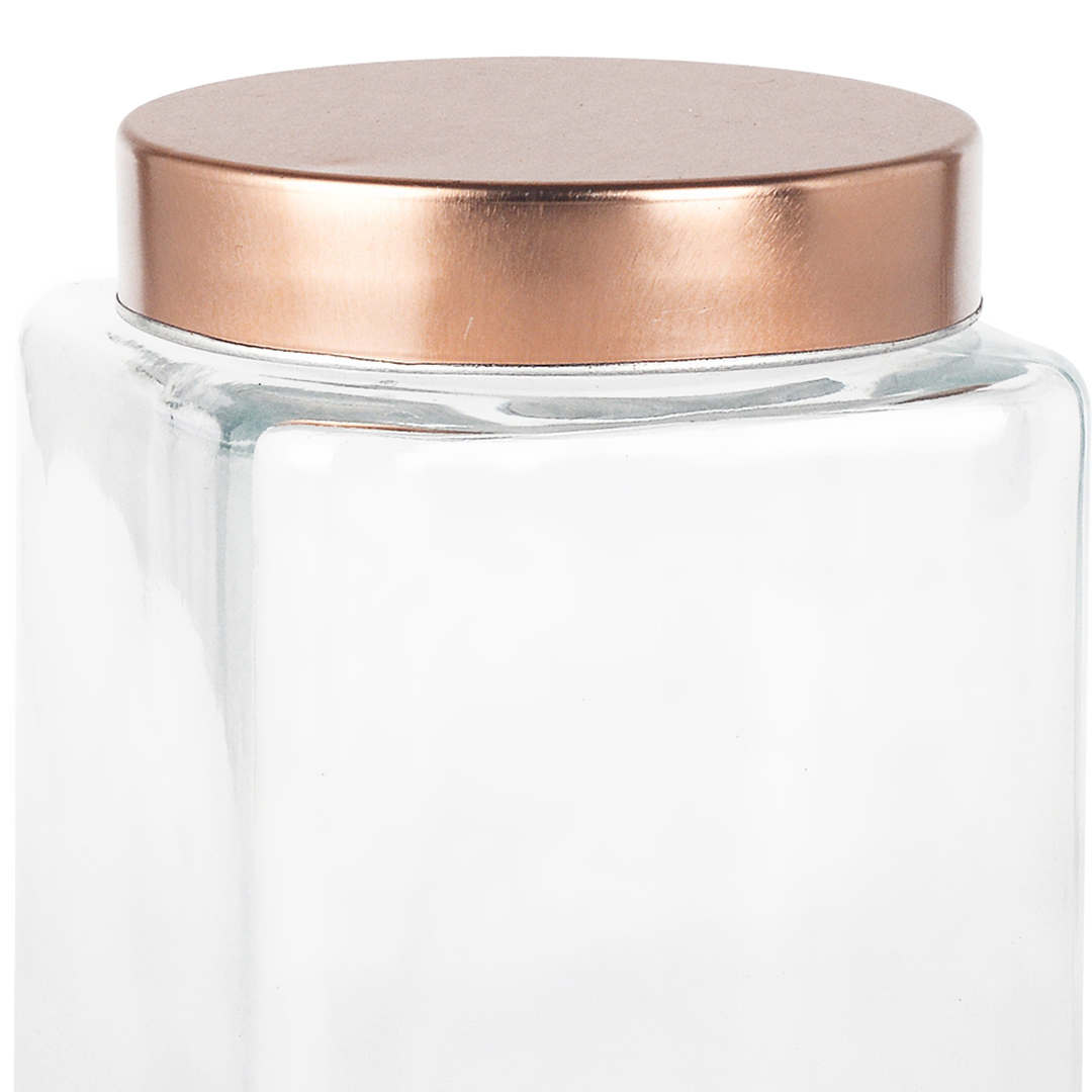 Fotografia para o produto Porta mantimento quadrado em vidro liso com tampa de metal cor cobre 1,6L L11xP11xA18cm