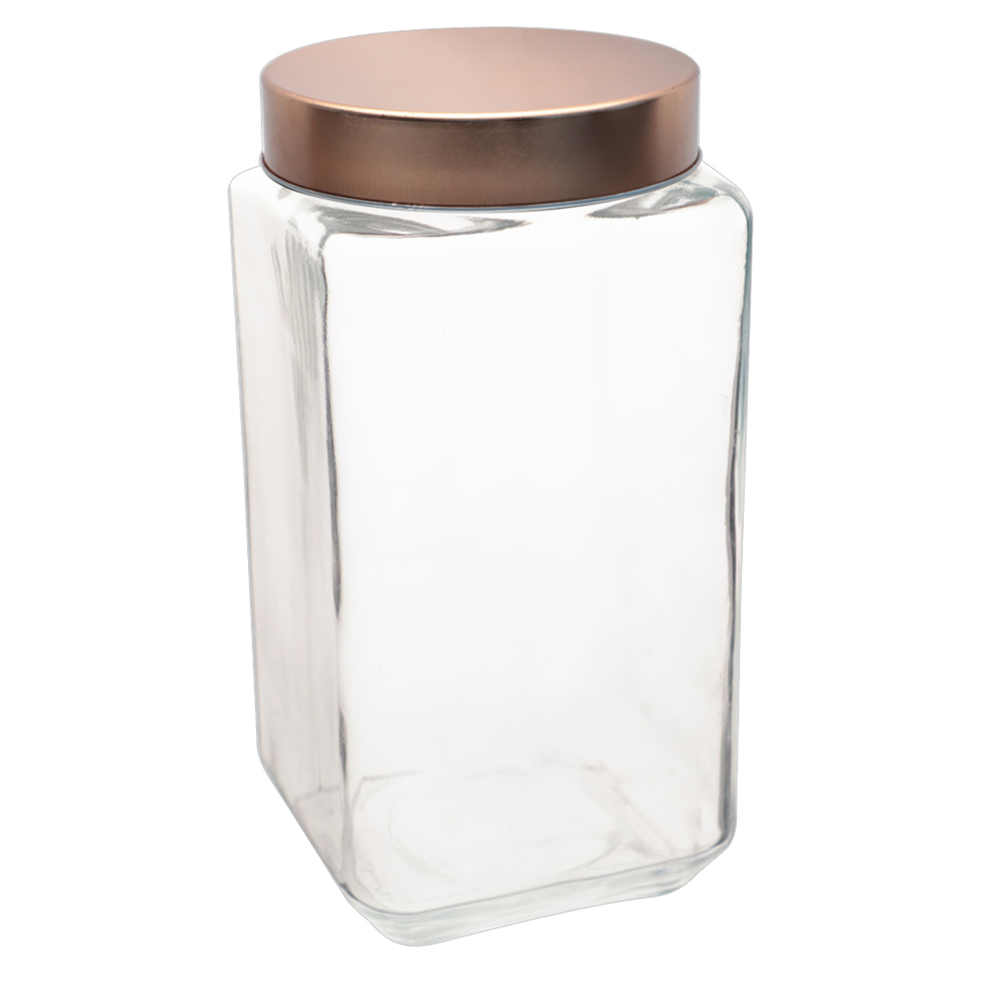 Imagem ilustrativa para Porta mantimento quadrado em vidro liso com tampa cobre em metal 2L L11xP11xA23cm