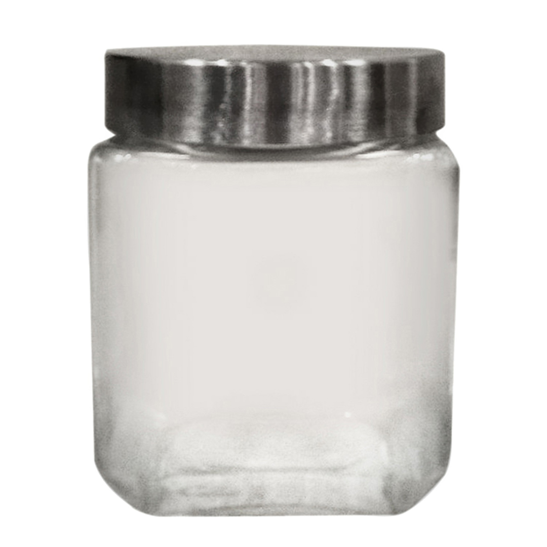 Imagem ilustrativa para Porta mantimento quadrado em vidro liso com tampa prata em metal 1,2L L11xP11xA14cm