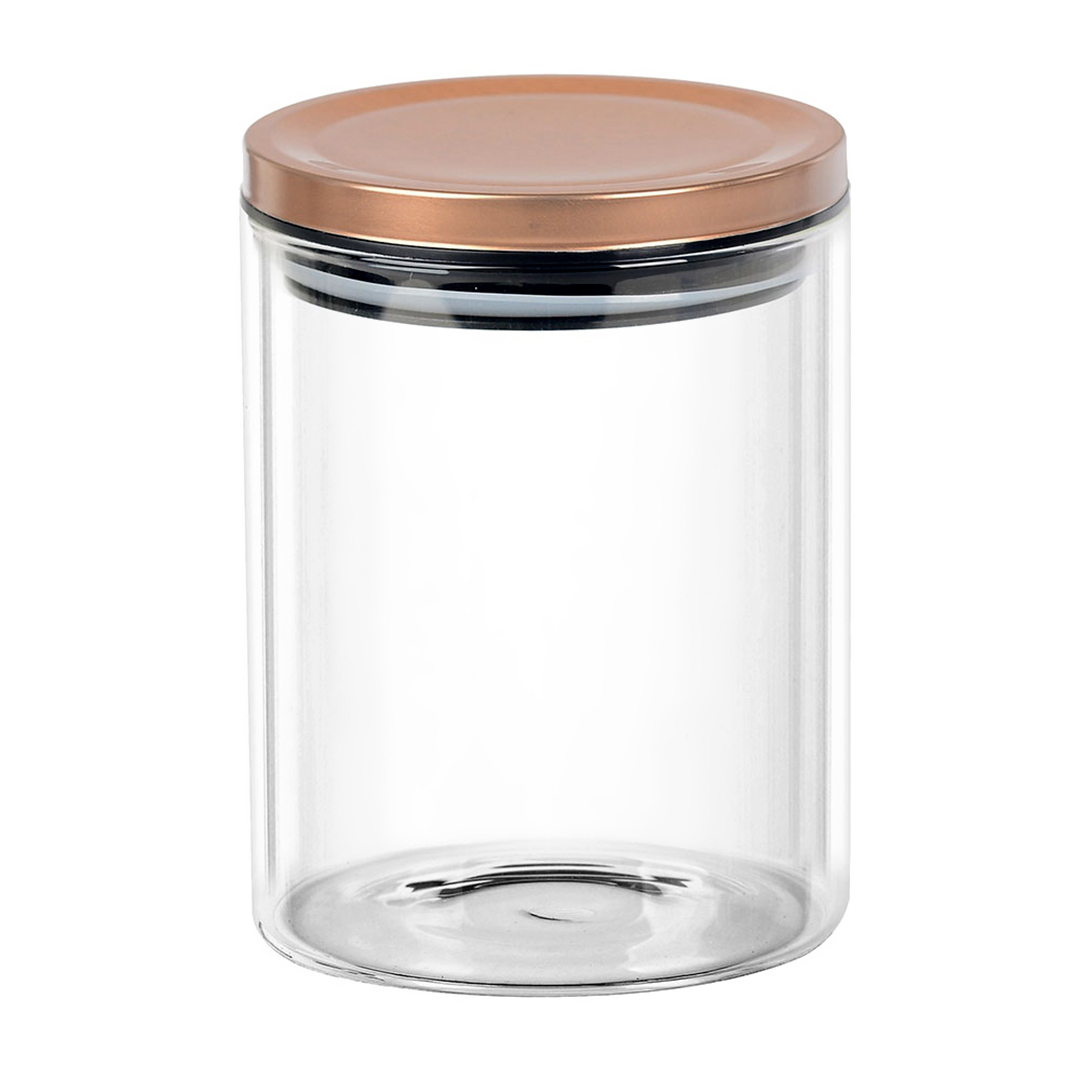 Fotografia para o produto Porta mantimento redondo em vidro borossilicato com tampa de metal cobre 800ml Ø10xA12,5cm