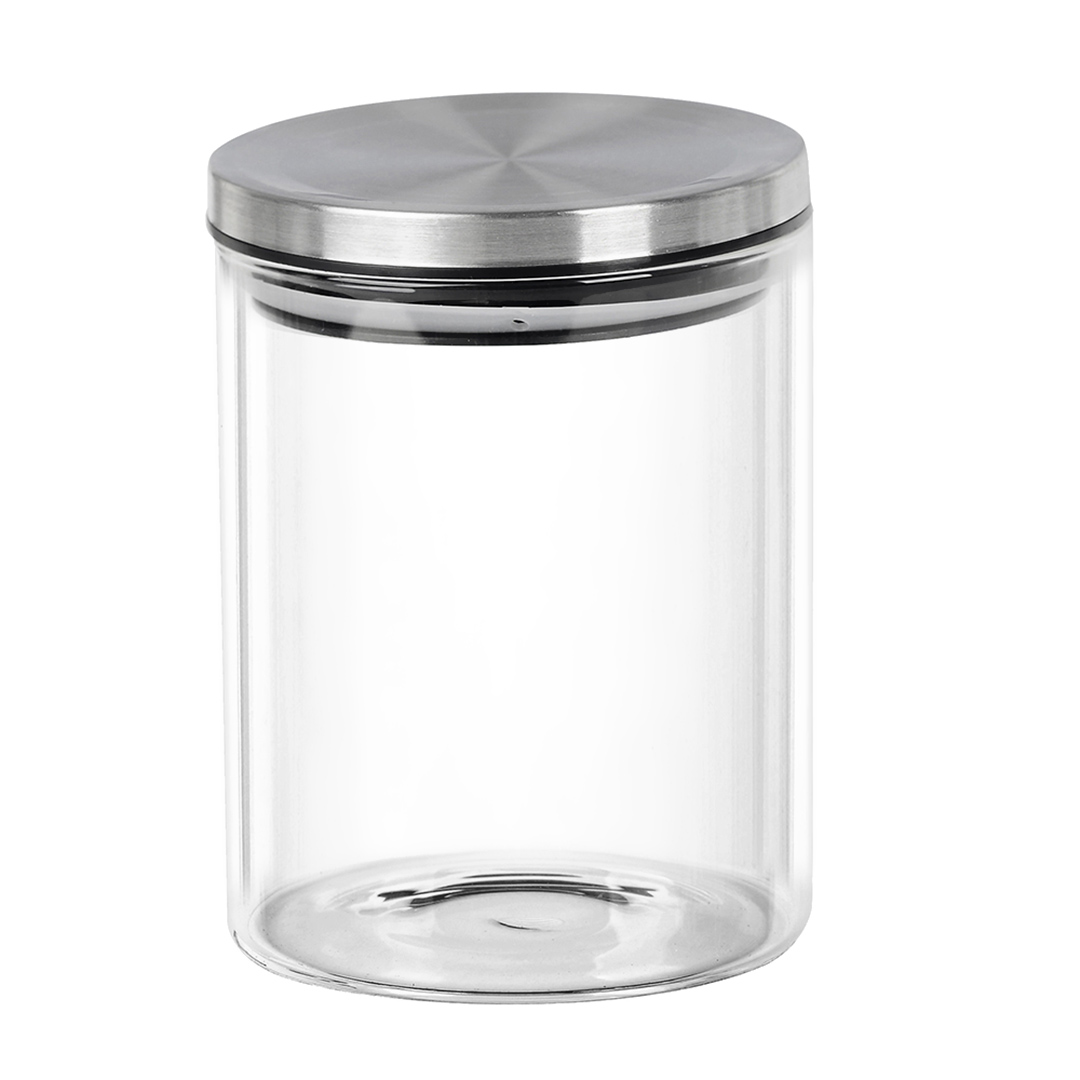 Fotografia para o produto Porta mantimento redondo em vidro borossilicato com tampa de metal prata 800ml Ø10xA12,5cm