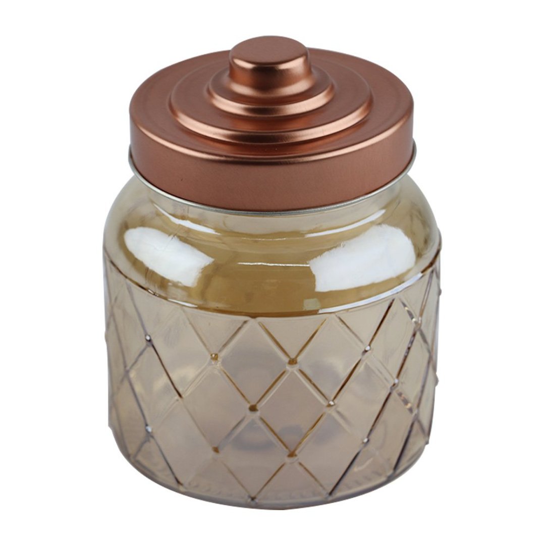 Fotografia para o produto Porta mantimento redondo em vidro com tampa 600ml Ø10,5xA13cm cor âmbar