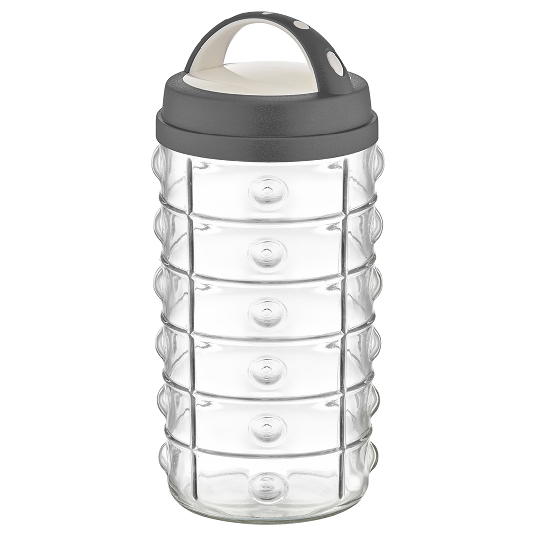 Fotografia para o produto Porta mantimento redondo em vidro com tampa em plástico cor cinza 2L Ø12xA26cm Fotografia para o produto Porta mantimento redondo em vidro com tampa em plástico cor cinza 2L Ø12xA26cm