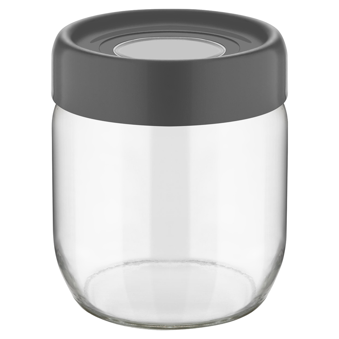 Fotografia para o produto Porta mantimento redondo em vidro com tampa em plástico cor cinza 425ml Ø9xA10cm Fotografia para o produto Porta mantimento redondo em vidro com tampa em plástico cor cinza 425ml Ø9xA10cm