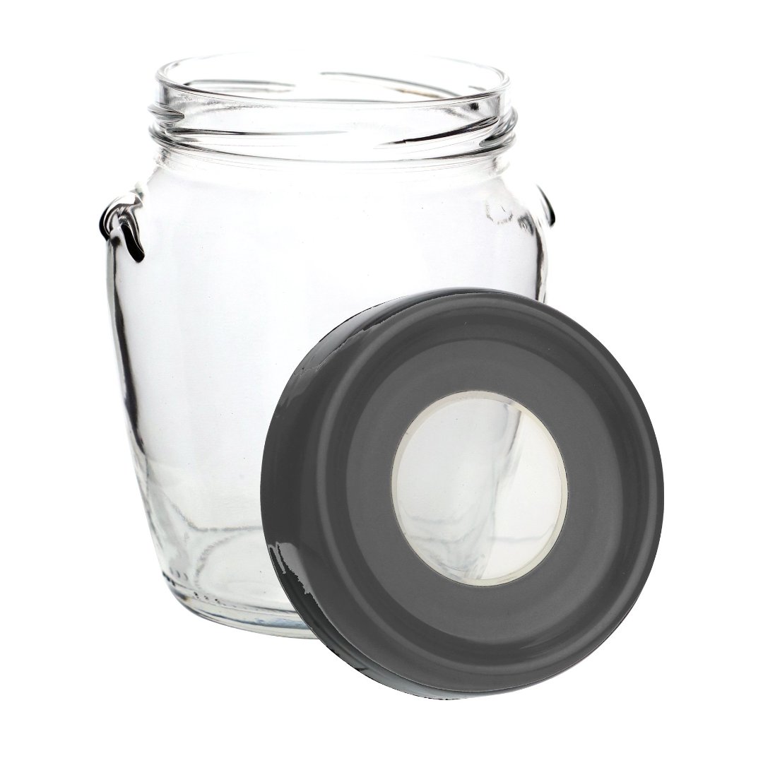 Fotografia para o produto Porta mantimento redondo em vidro com tampa em plástico cor cinza 580ml Ø10xA12cm