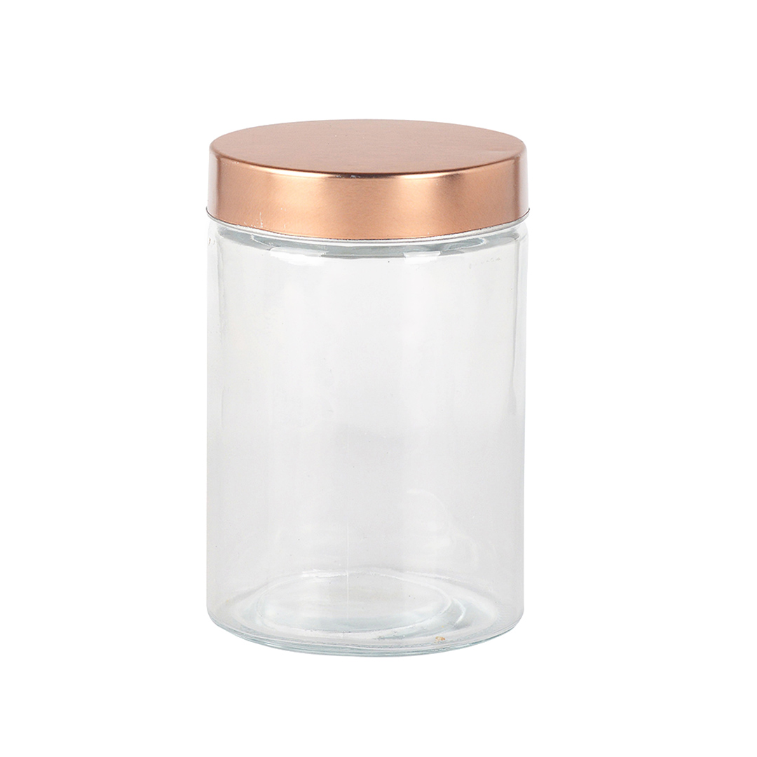 Imagem ilustrativa para Porta mantimento redondo em vidro liso com tampa cobre em metal 1,3L Ø11xA17cm