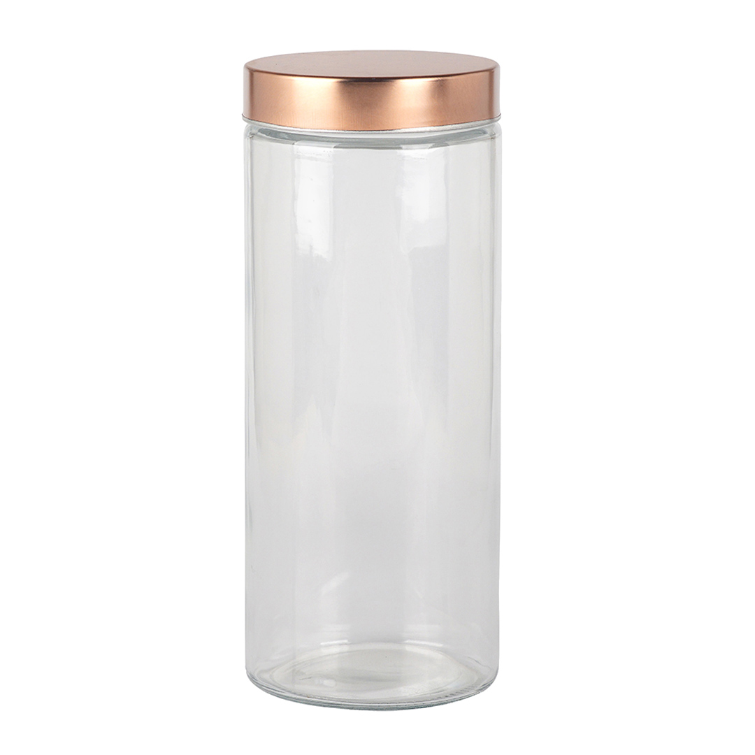 Imagem ilustrativa para Porta mantimento redondo em vidro liso com tampa cobre em metal 2,2L Ø11xA27,5cm