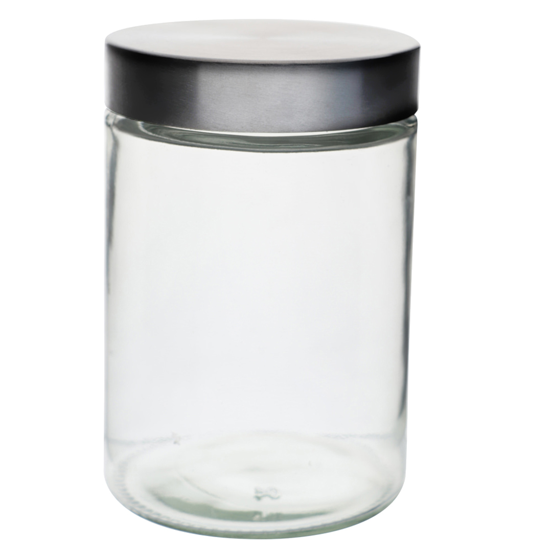 Imagem ilustrativa para Porta mantimento redondo em vidro liso com tampa prata em metal 1,3L Ø11xA17cm