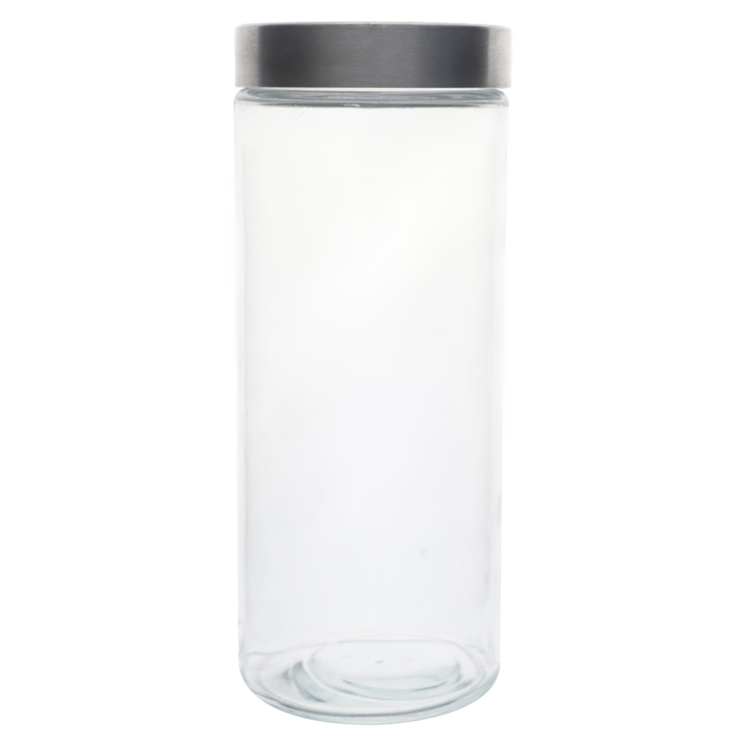 Imagem ilustrativa para Porta mantimento redondo em vidro liso com tampa prata em metal 2,2L Ø11xA27cm