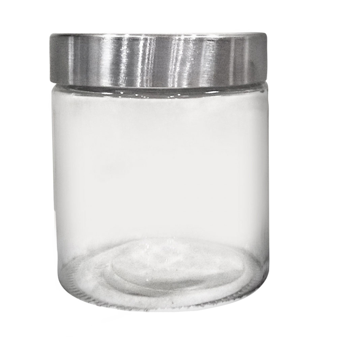 Imagem ilustrativa para Porta mantimento redondo em vidro liso com tampa prata em metal 880ml Ø11xA12cm