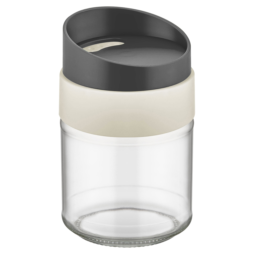 Fotografia para o produto Porta sal e pimenta em vidro com tampa em plástico cor cinza 212ml Ø7xA11cm Fotografia para o produto Porta sal e pimenta em vidro com tampa em plástico cor cinza 212ml Ø7xA11cm