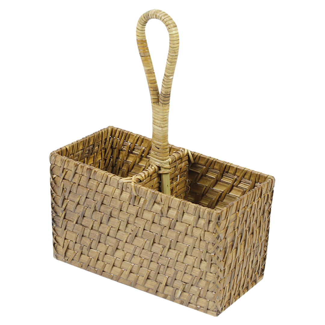 Imagem ilustrativa para Porta talheres em bambu e rattan com alça L20xP10xA12cm