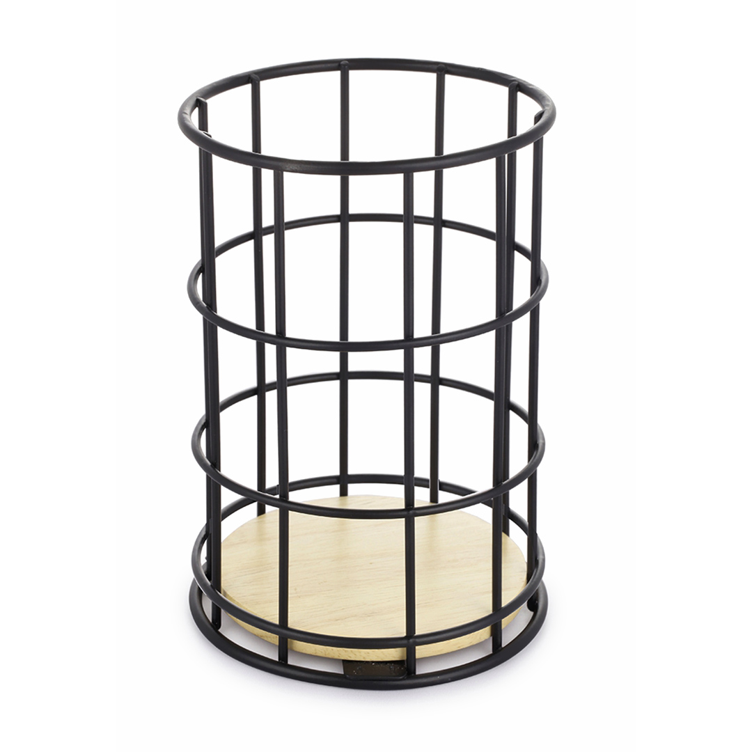 Imagem ilustrativa para Porta talheres em metal com base de madeira Ø11,2xA17cm