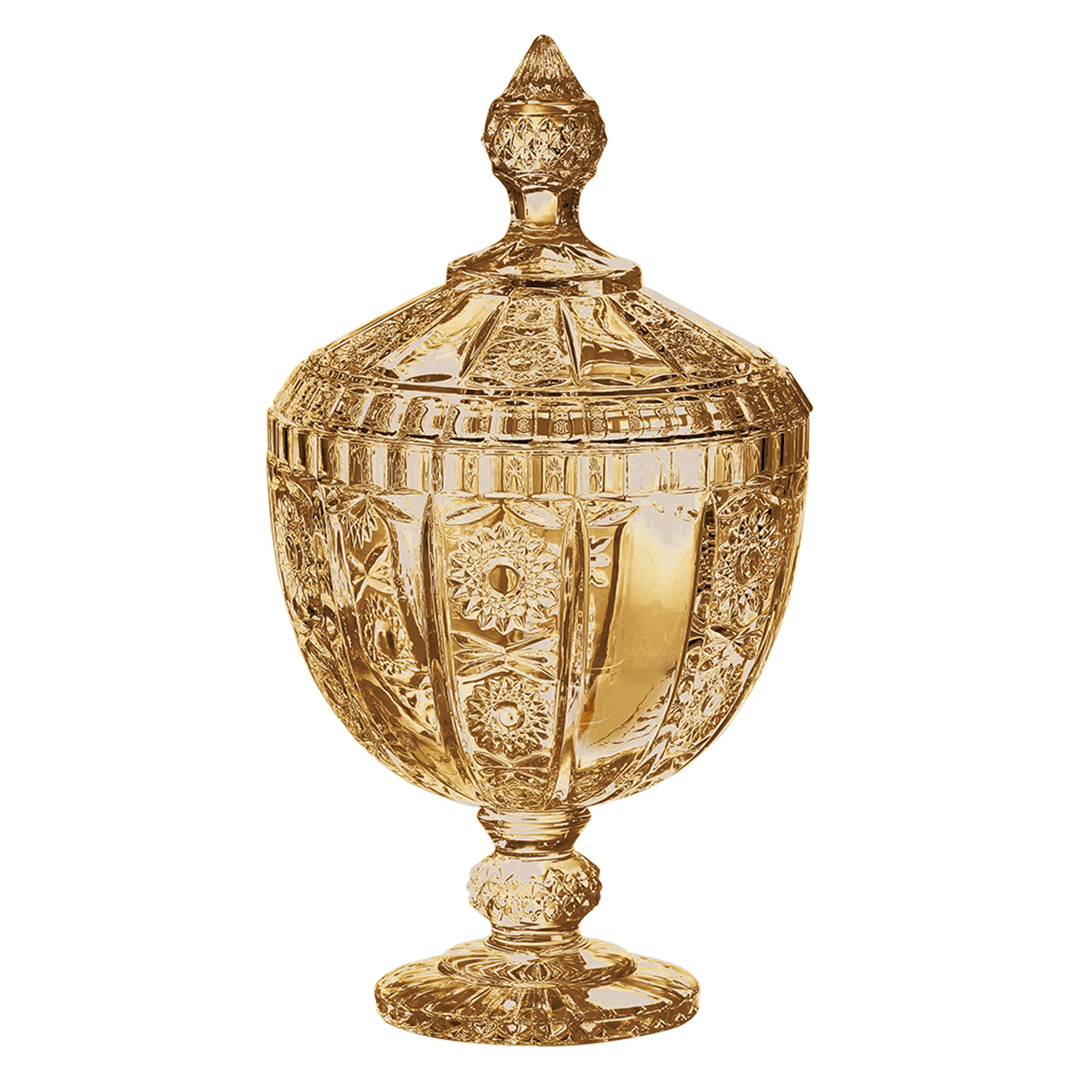 Imagem ilustrativa para Potiche em cristal com pé Ø15,5xA28cm cor âmbar