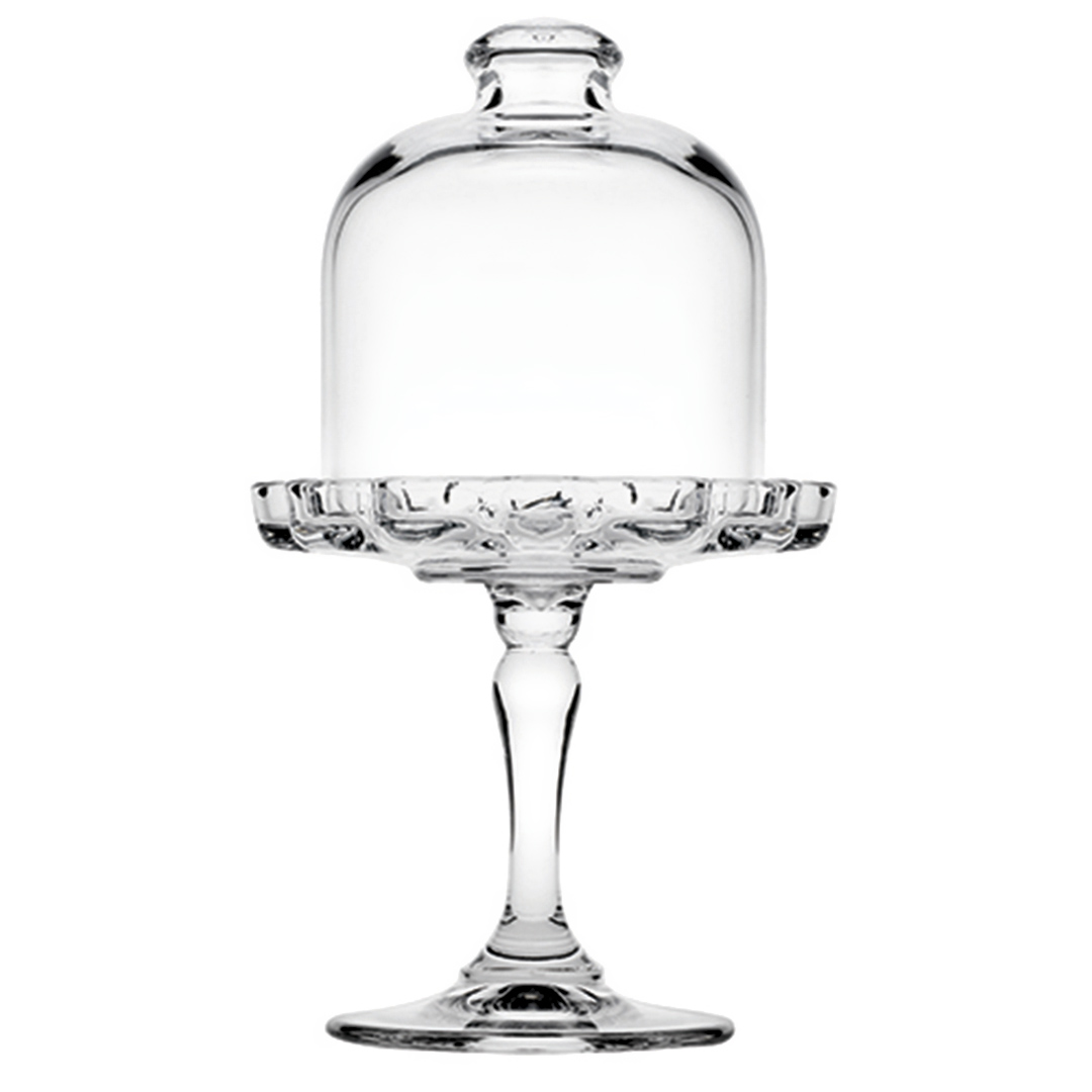Imagem ilustrativa para Prato para bolo em vidro com pé e tampa Ø11xA18cm