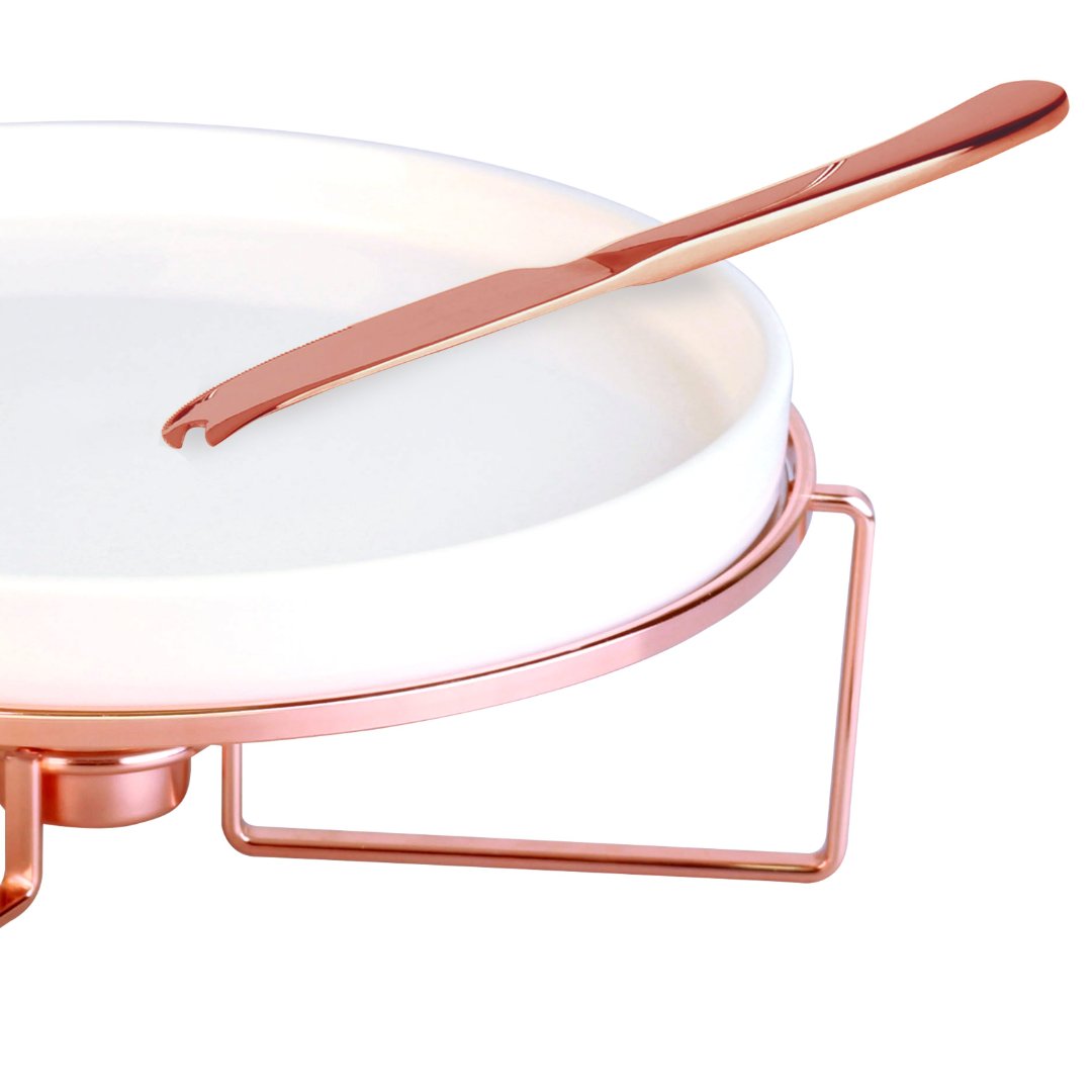 Fotografia para o produto Rechaud para queijo brie em cerâmica com faca em aço inox Ø29xA11,8cm cor rose