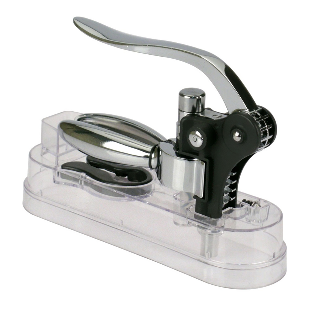 Imagem ilustrativa para Saca-rolhas em zamac com 2 acessórios e base acrílica L7xP23xA14cm