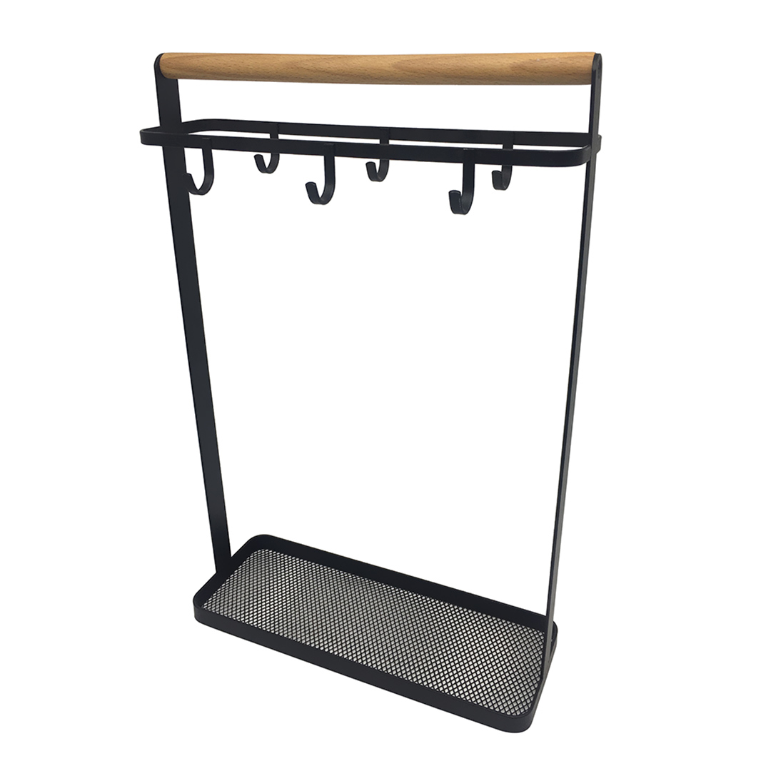 Imagem ilustrativa para Suporte para talheres e xícaras em ferro e madeira L26,5xP10xA41,5cm cor preta