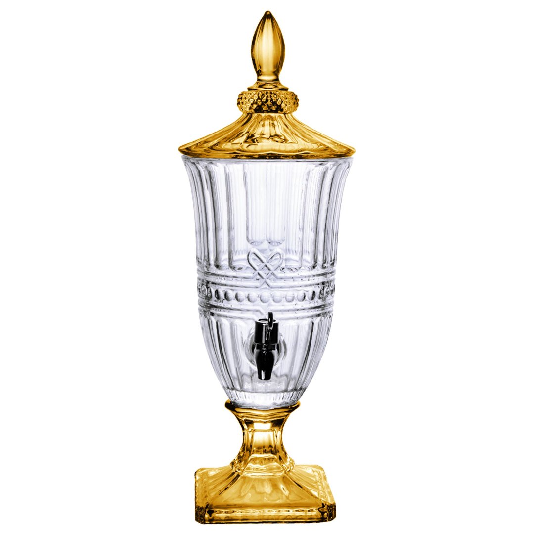 Imagem ilustrativa para Suqueira em cristal ecológico com pé e tampa 2L cor dourada