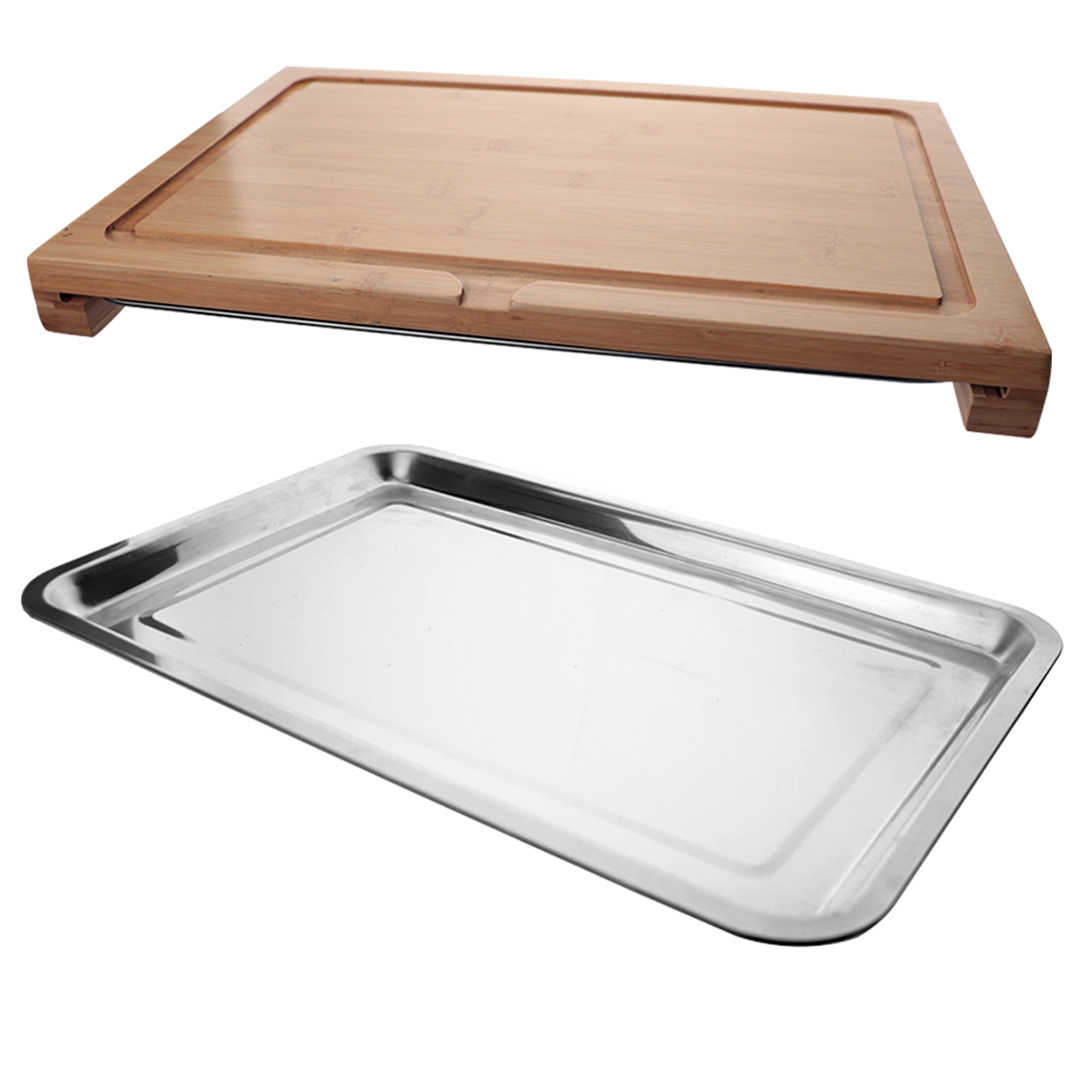 Fotografia para o produto Tábua de corte em bambu com bandeja em aço inox L47,7xP30xA4,3cm