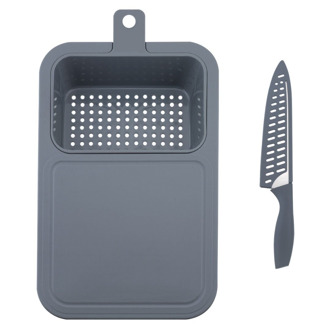 Imagem ilustrativa para Tábua para corte e escorredor em plástico com faca L42,7xP27,7xA0,7cm cor cinza