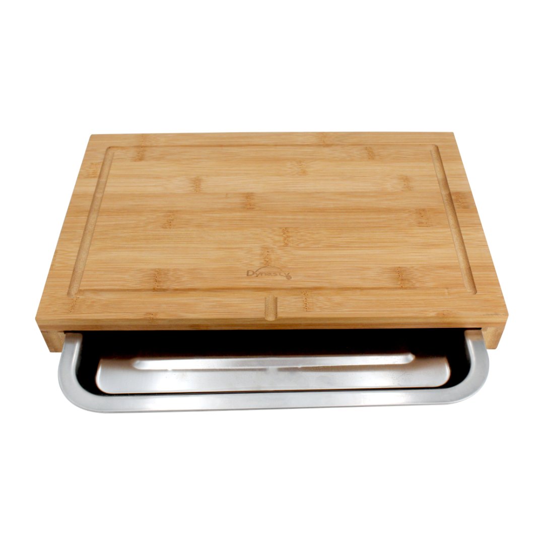 Imagem ilustrativa para Tábua para corte em bambu com bandeja em aço inox L35,3xP22,7xA4,3cm