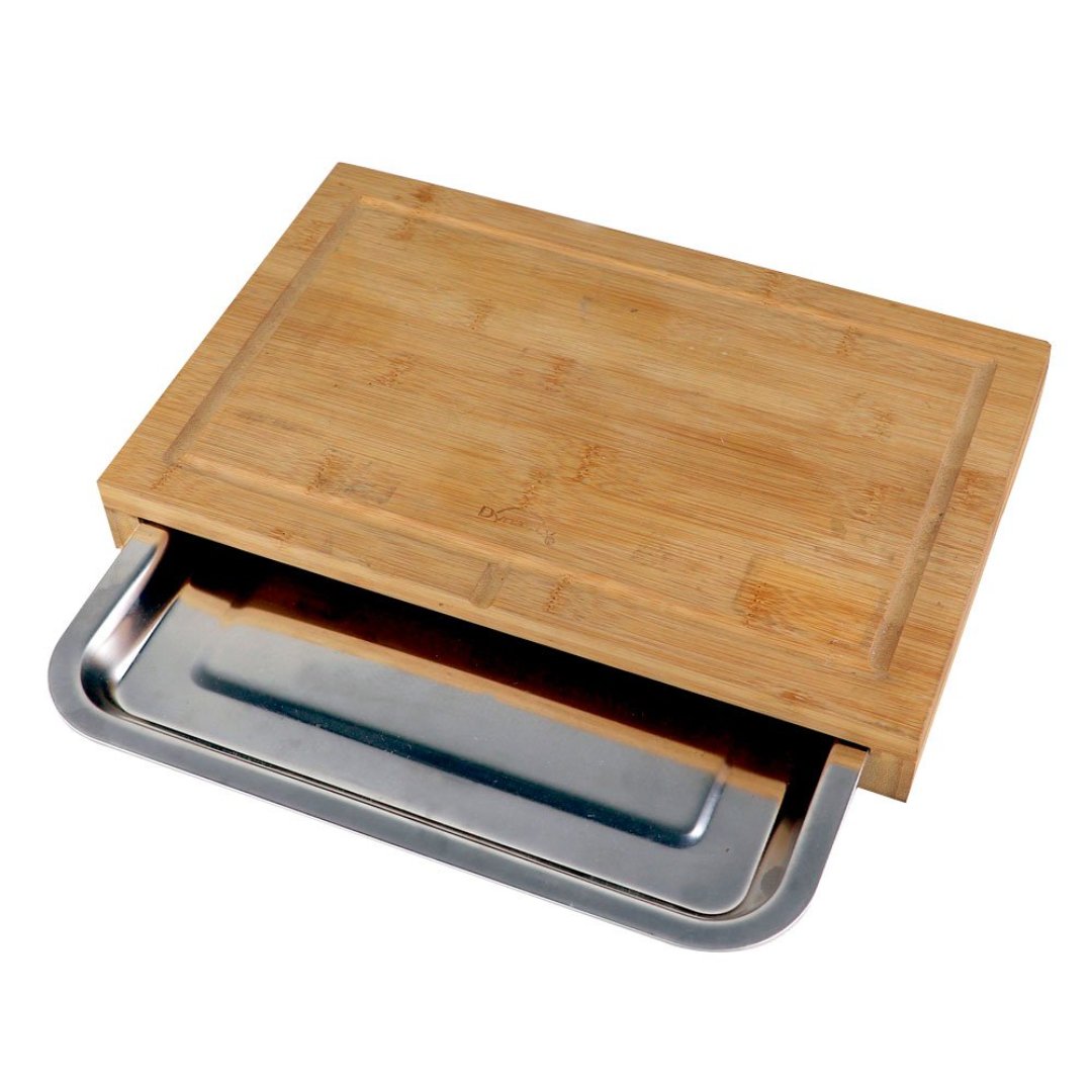 Fotografia para o produto Tábua para corte em bambu com bandeja em aco inox L35,3xP22,7xA4,3cm